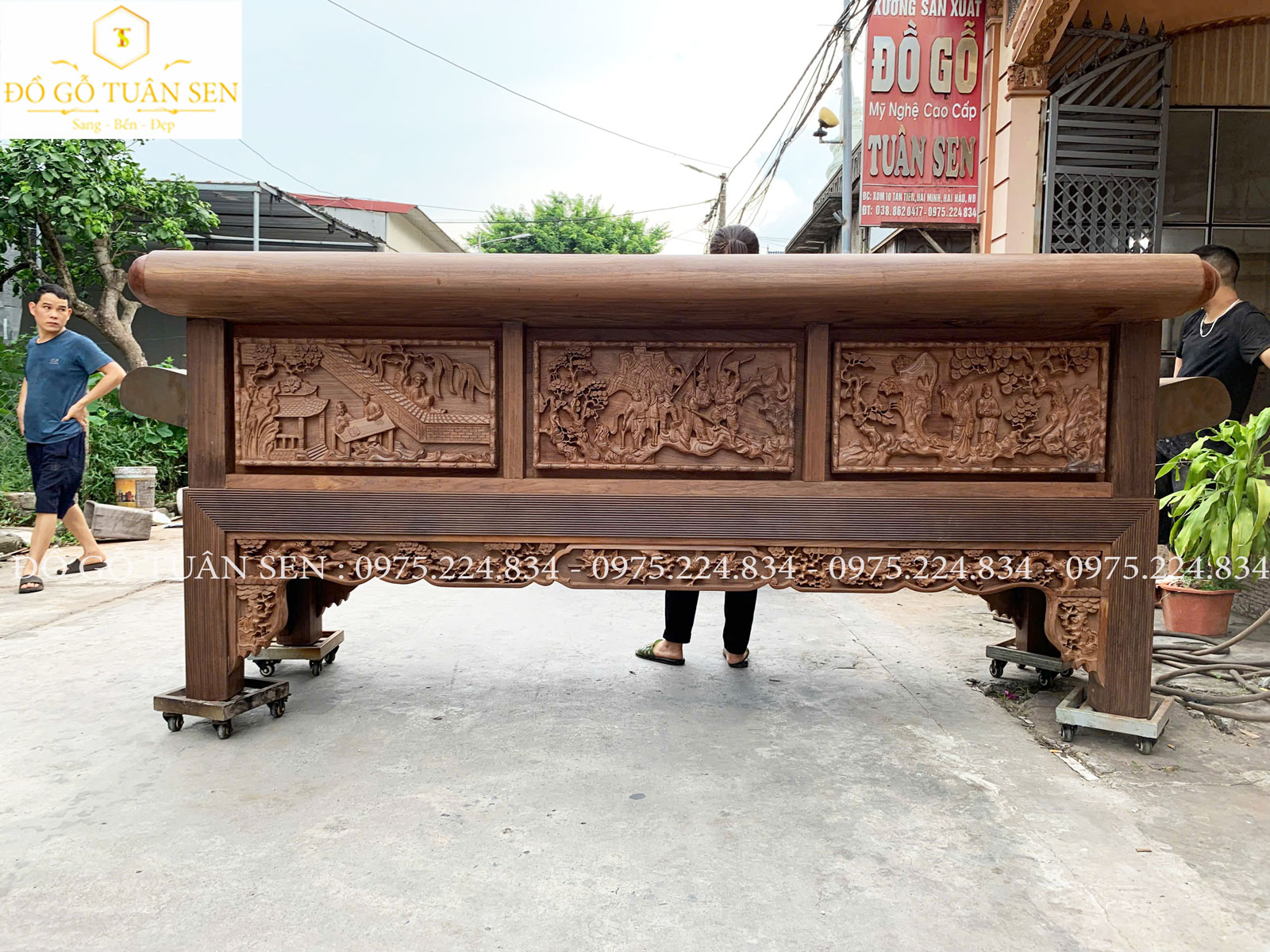 bộ trường kỷ gỗ gụ đục tay khổng lồ 